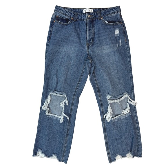 Vanilla Star Denim - Vanilla Star High Waisted Distressed Straight Leg Jeans Blue Button Fly Size 7